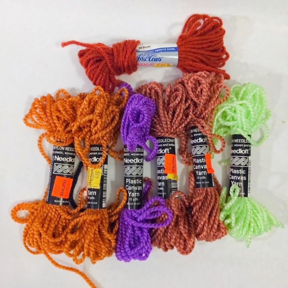 Vtg Needloft Plastic Canvas Yarn J&P Coats Lot 7 Skeins Rust Purple Rose Green